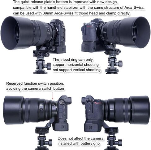 طوق عدسة iShoot ثلاثي القوائم متوافق مع Nikon Nikkor Z 135 مم F1.8 S Plena، Z 85 مم F1.2 S & Z MC 105 مم f/2.8 VR S، لوحة تحرير سريعة تدعم ARCA-Swiss Fit Tripod Head Clamp Stabilizer in Saudi Arabia