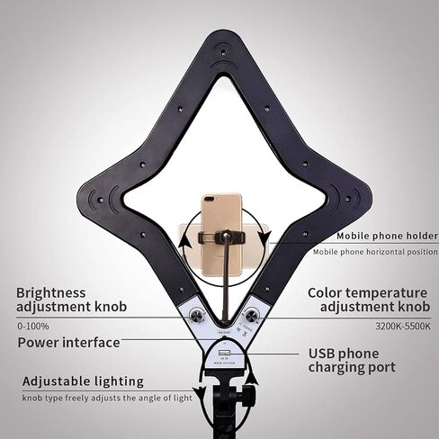 48 وات 15 بوصة 3200k-5500k التصوير الفوتوغرافي LED على شكل نجمة، يستخدم لصور السيلفي التجميلية والمكياج، البث المباشر لفيديو يوتيوب، وشم تمديد الرموش in Kuwait