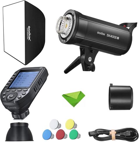 Godox SK400IIV SK400II-V + XProII-N Trigger for Nikon, 400Ws Strobe Studio Flash GN65 5600K 2.4G with LED Modeling Lamp Bowens Mount Monolight for Studio, Portrait Photography with 60x90CM Softbox in Kuwait