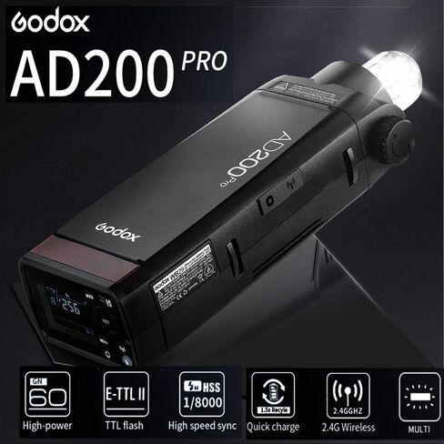 Godox AD200Pro TTL 2.4G HSS 1/8000s Pocket Flash Light Double Head 200Ws with 14.4V/2900mAh Lithium Battery and Godox XPro-S Flash Trigger in Saudi Arabia