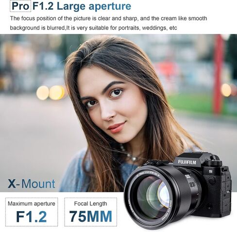 فيلتروكس عدسة بفتحة واسعة 75 ملم f/1.2 XF Prime APS-C لفوجي X ماونت x-A7 X-T30 X-T4 X-E4 X-Pro3 X-T200 X-H2S X-S10 (تركيز تلقائي، STM،) اسود in Kuwait