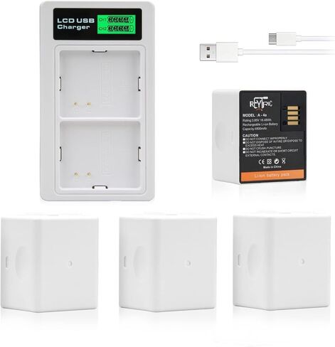 REYTRIC 4 عبوات من البطاريات القابلة لإعادة الشحن وشاحن LCD مزدوج VMA5400 متوافق مع كاميرا Arlo Ultra وUltra 2 وArlo Pro 3 وPro 4 VMC4040P 3.85V 4800mAh 18.48Wh A-4a in Kuwait