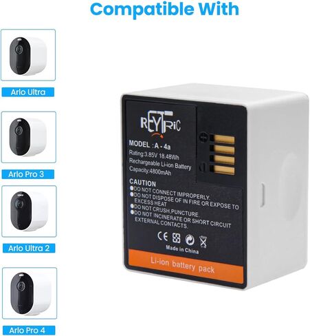 REYTRIC 4 عبوات من البطاريات القابلة لإعادة الشحن وشاحن LCD مزدوج VMA5400 متوافق مع كاميرا Arlo Ultra وUltra 2 وArlo Pro 3 وPro 4 VMC4040P 3.85V 4800mAh 18.48Wh A-4a in Kuwait