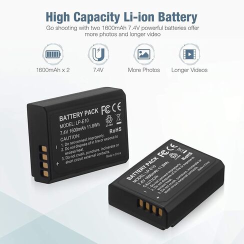 بطارية Magolin LP-E10 مكونة من قطعتين بطاريات بديلة LP E10 متوافقة مع EOS Rebel T7، T6، T5، T3، T100، 4000D، 3000D، 2000D، 1500D، 1300D، 1200D، 1100D والمزيد (ليس لـ T3i T5i T6i T6s T7i) in Kuwait