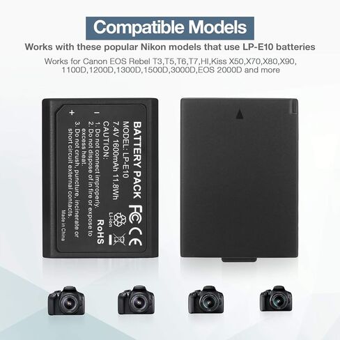 بطارية Magolin LP-E10 مكونة من قطعتين بطاريات بديلة LP E10 متوافقة مع EOS Rebel T7، T6، T5، T3، T100، 4000D، 3000D، 2000D، 1500D، 1300D، 1200D، 1100D والمزيد (ليس لـ T3i T5i T6i T6s T7i) in Kuwait