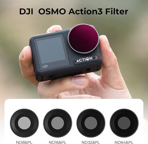 K&F Concept Osmo Action 3 ND/PL Filters Kit-4 Pack, ND8&PL ND16&PL ND32&PL ND64&PL Circular Polarizing & Neutral Density Effect 2-in-1 Filter Compatible with DJI Osmo Action 3 in Saudi Arabia