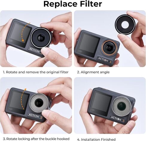 K&F Concept Osmo Action 3 ND/PL Filters Kit-4 Pack, ND8&PL ND16&PL ND32&PL ND64&PL Circular Polarizing & Neutral Density Effect 2-in-1 Filter Compatible with DJI Osmo Action 3 in Saudi Arabia