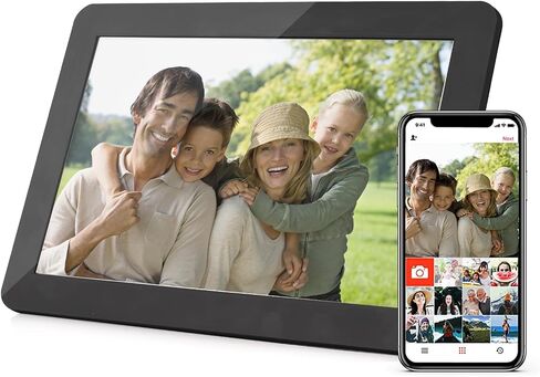 إطار صور رقمي Andoer Frameo WiFi، إطار صور رقمي ذكي مقاس 10.1 بوصة - تحكم باللمس، تدوير تلقائي، مشاركة التطبيق، 16 جيجابايت، واي فاي، سحاب، مع حامل للعائلة والأصدقاء in Kuwait