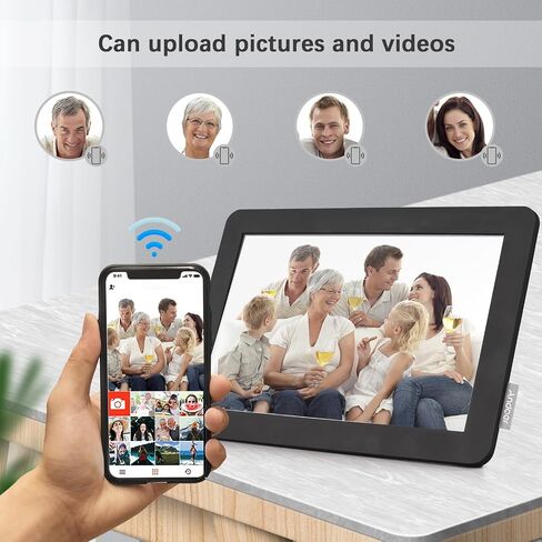 إطار صور رقمي Andoer Frameo WiFi، إطار صور رقمي ذكي مقاس 10.1 بوصة - تحكم باللمس، تدوير تلقائي، مشاركة التطبيق، 16 جيجابايت، واي فاي، سحاب، مع حامل للعائلة والأصدقاء in Kuwait
