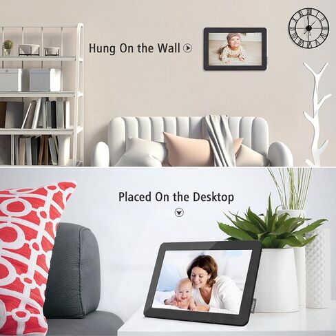 إطار صور رقمي Andoer Frameo WiFi، إطار صور رقمي ذكي مقاس 10.1 بوصة - تحكم باللمس، تدوير تلقائي، مشاركة التطبيق، 16 جيجابايت، واي فاي، سحاب، مع حامل للعائلة والأصدقاء in Kuwait