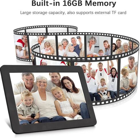 إطار صور رقمي Andoer Frameo WiFi، إطار صور رقمي ذكي مقاس 10.1 بوصة - تحكم باللمس، تدوير تلقائي، مشاركة التطبيق، 16 جيجابايت، واي فاي، سحاب، مع حامل للعائلة والأصدقاء in Kuwait