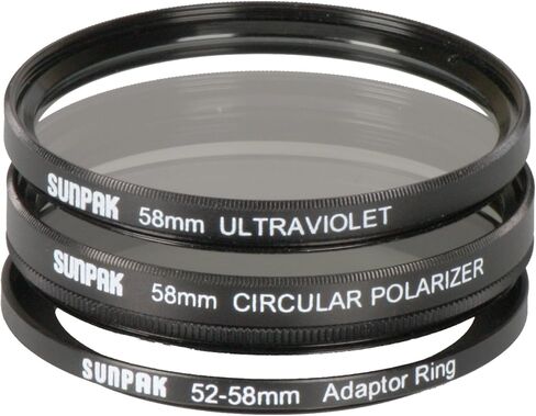 sunpak cf-5258-tw-mw 52 مم و 58 مم مرشح للأشعة فوق البنفسجية والمواد cpl (مجموعة باللون الأسود) in Kuwait