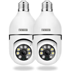 كاميرا Eversecu 1080P 2.0MP لاسلكية لمصباح الإضاءة PTZ مع موصل E27، تتبع الحركة التلقائي، صوت ثنائي الاتجاه، رؤية ليلية، تطبيق Tuya Smart Life App WiFi IP PTZ CCTV (عبوتان) in Kuwait