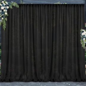 Black Backdrop Curtain for Parties Black Chiffon Sheer Fabric Drape Wedding Arch Backdrop for Birthday Party Photo Baby Shower 10ft x 7ft