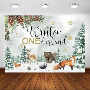 Avezano Winter Onederland Backdrop for 1st Birthday Party Forest Theme Winter Woodland Animals First Birthday Background Winter Onederland Party Decoration Photoshoot (7x5ft) in Kuwait