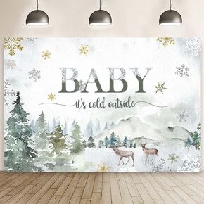 MEHOFOND 7x5ft Winter Blue Baby Shower Backdrop Baby It's Cold Outside Photography Background Snowflake Deer Pine Tree Mountain Wonderland Baby Shower Party Decor Cake Table Banner Photo Booth Props