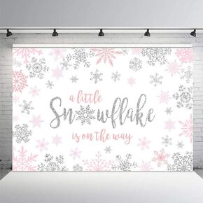 MEHOFOND 7x5ft Winter Snowflake Girl Baby Shower Photo Background Props Pink and Silver Backdrops Party Decoration Winter Wonderland Photo Photo Banner for Dessert Table Supplies