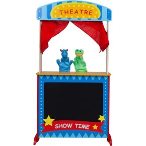 مسرح وورشة عمل الدمى الخشبية 2 في 1 من تويستر | مجموعة لعب فاخرة للأطفال الصغار توفر ساعات من اللعب التظاهري | حامل عصير الليمون الخشبي بقاعدة متينة وسبورة | إضافة لا غنى عنها إلى غرفة اللعب الخاصة بك in Kuwait