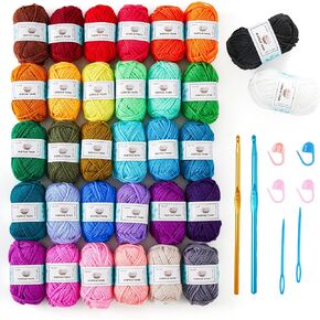 Inscraft 52 Acrylic Yarn Skeins, 1820 Yards 52 Colors, 2 Crochet Hooks, 2 Weaving Needles, 10 Stitch Markers, 1 Bag, for Crocheting & Knitting, Gift Beginners and Adults