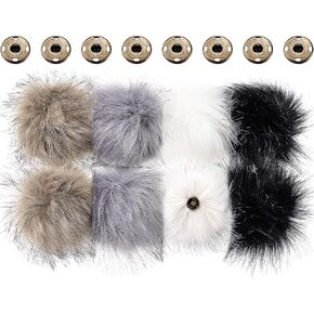 Boao 8 Pcs Faux Fur Pompoms for Hat with Removable, Gray Black White4 Pack in Kuwait