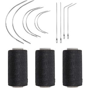 Ryalan Weaving Needle Combo Deal 3 Thread with Needle for Making Wig Sewing Hair Weft Hair Weave Big Medium and Small C Shape Curved Needle with J I Needle (10 Needle, 3 Thread Black, Brown, Blonde)