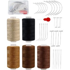 FIVEIZERO 5 Rolls Hair Extension Thread Sewing Threads Hair Weave Threads with 30 Pieces T/C/J/I Needles Using for Hand Sewing,Hair Extensions,Wig Making Hair Extensions Modelling Crafts CJ