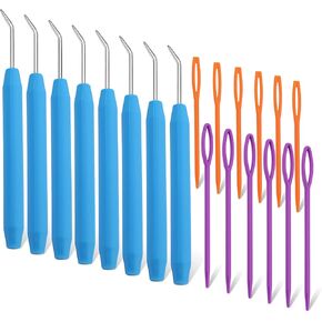 Loom Knit Hook Set, Crochet Needle Hook Kit, 8 Pcs Pink Knitting Loom Hook with 12 Pcs Colorful Plastic Sewing Needles for Knitting Looms Knitting Boards