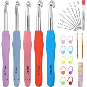 Crochet Hooks 9 Sizes Crochet Hook Set, 49 Pack Yarn Crochet Kit for Beginners, Knitting Needles with Ergonomic Handles for Arthritic Hands, Crochet Needle Kit with Blue Case for Crocheters