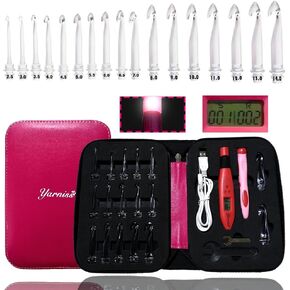 Yarniss 18 Size Counting Crochet Hooks with Light, Digital Counter Crochet Hooks Set with Case (2.0mm~14.0mm)