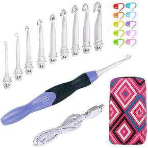 Lighted Crochet Hooks Set- Rechargeable Crochet Hook with Latest Case, 9 in 1 Interchangeable Heads Light Crochet Hooks with Accessories…