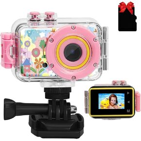 Kids Waterproof Camera Underwater Camera Toys for Girls Boys Age 3-8, 1080P Toddler Video Camera Gift - Children Portable Sports Camcorder for Outdoor Riding Skating Jumping with 32GB SD Card in Kuwait