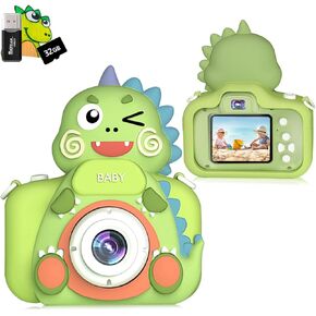 كاميرا أطفال ديناصور طفل صغير كاميرا رقمية بنين بنات أطفال، هدايا عيد الميلاد، كاميرا رقمية للأطفال 1080 بكسل HD كاميرا فيديو لـ 4 5 6 7 8 9 سنوات من العمر ألعاب هدايا لعبة الكاميرا (أخضر) in Kuwait