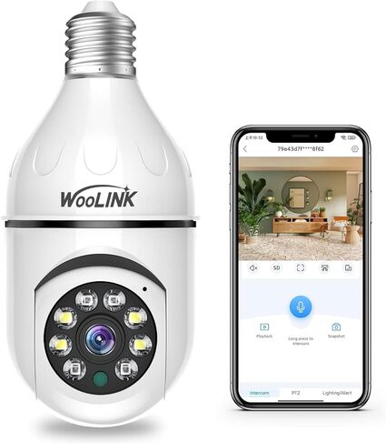 كاميرا مراقبة لمبة إضاءة WOOLINK 3MP - كاميرا لمبة إضاءة WiFi لاسلكية 2.4 جيجا هرتز، كاميرا بمقبس إضاءة E26/E27، رؤية ليلية ملونة، كشف الحركة، إشعار إنذار التطبيق in Kuwait
