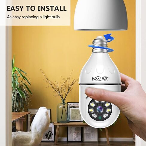 كاميرا مراقبة لمبة إضاءة WOOLINK 3MP - كاميرا لمبة إضاءة WiFi لاسلكية 2.4 جيجا هرتز، كاميرا بمقبس إضاءة E26/E27، رؤية ليلية ملونة، كشف الحركة، إشعار إنذار التطبيق in Kuwait