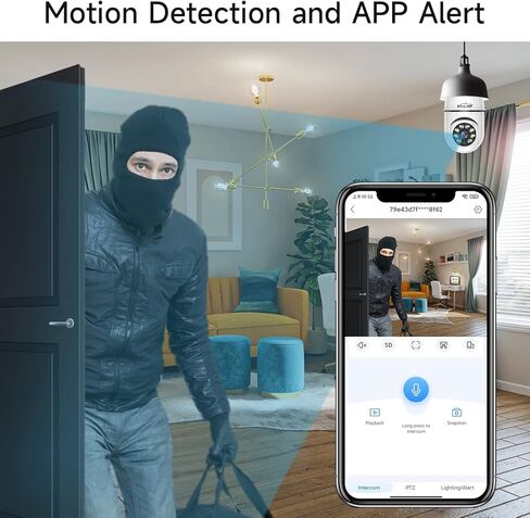 كاميرا مراقبة لمبة إضاءة WOOLINK 3MP - كاميرا لمبة إضاءة WiFi لاسلكية 2.4 جيجا هرتز، كاميرا بمقبس إضاءة E26/E27، رؤية ليلية ملونة، كشف الحركة، إشعار إنذار التطبيق in Kuwait