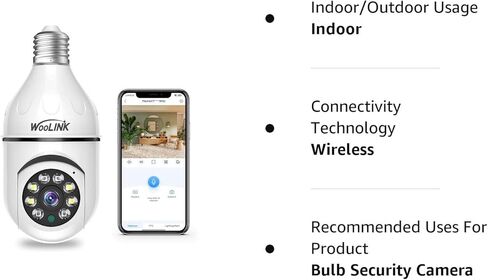 كاميرا مراقبة لمبة إضاءة WOOLINK 3MP - كاميرا لمبة إضاءة WiFi لاسلكية 2.4 جيجا هرتز، كاميرا بمقبس إضاءة E26/E27، رؤية ليلية ملونة، كشف الحركة، إشعار إنذار التطبيق in Kuwait