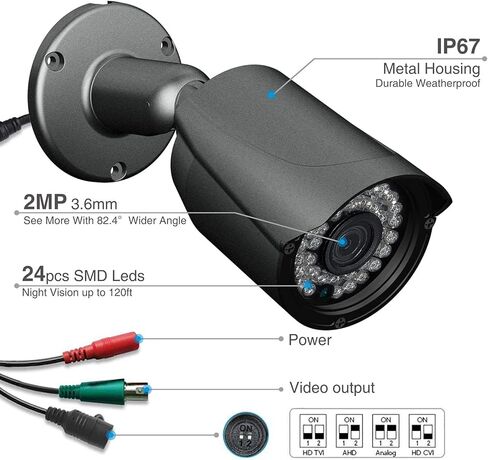 كاميرا أمان خارجية Lifoarey 5MP HD إضافية، كاميرا CCTV سلكية TVI/CVI/AHD/CVBS، تدعم مراقبة التسجيل على مدار الساعة طوال أيام الأسبوع، متوافقة مع DVR 5MP/4K، مقاومة للطقس، غلاف معدني، رؤية ليلية 75 قدم in Kuwait