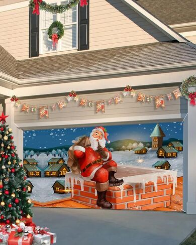 عيد الميلاد باب المرآب راية غطاء 7 × 8 قدم، عيد الميلاد سانتا كلوز مع الهدايا قرية الثلج عيد الميلاد باب المرآب الزينة عطلة عيد الميلاد خلفية ديكور لفصل الشتاء السنة الجديدة حفلة عيد الميلاد in Kuwait