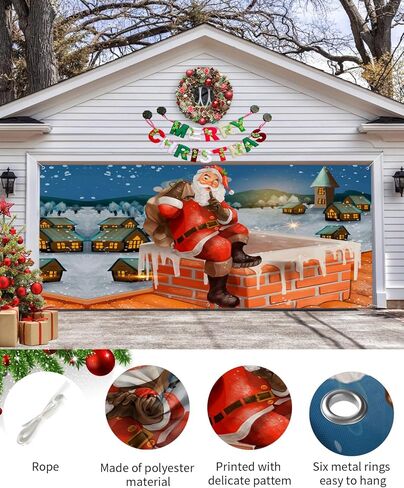 عيد الميلاد باب المرآب راية غطاء 7 × 8 قدم، عيد الميلاد سانتا كلوز مع الهدايا قرية الثلج عيد الميلاد باب المرآب الزينة عطلة عيد الميلاد خلفية ديكور لفصل الشتاء السنة الجديدة حفلة عيد الميلاد in Kuwait