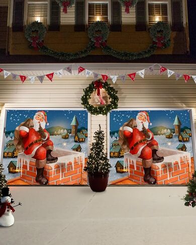 عيد الميلاد باب المرآب راية غطاء 7 × 8 قدم، عيد الميلاد سانتا كلوز مع الهدايا قرية الثلج عيد الميلاد باب المرآب الزينة عطلة عيد الميلاد خلفية ديكور لفصل الشتاء السنة الجديدة حفلة عيد الميلاد in Kuwait