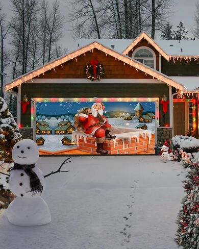 عيد الميلاد باب المرآب راية غطاء 7 × 8 قدم، عيد الميلاد سانتا كلوز مع الهدايا قرية الثلج عيد الميلاد باب المرآب الزينة عطلة عيد الميلاد خلفية ديكور لفصل الشتاء السنة الجديدة حفلة عيد الميلاد in Kuwait
