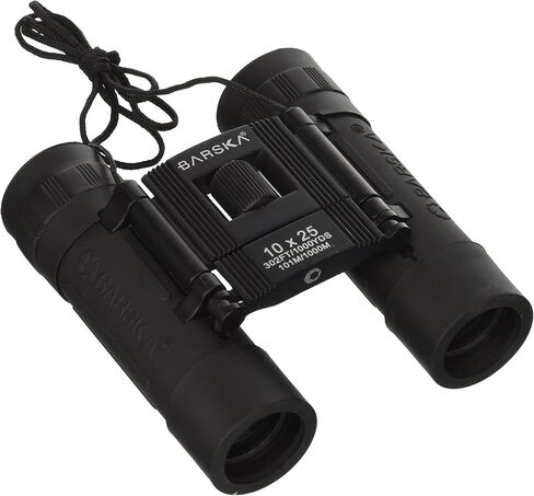 BARSKA Binoculars AB10111 10x25 Lucid View، أسود، مضغوط، عدسة زرقاء، لامع in Kuwait