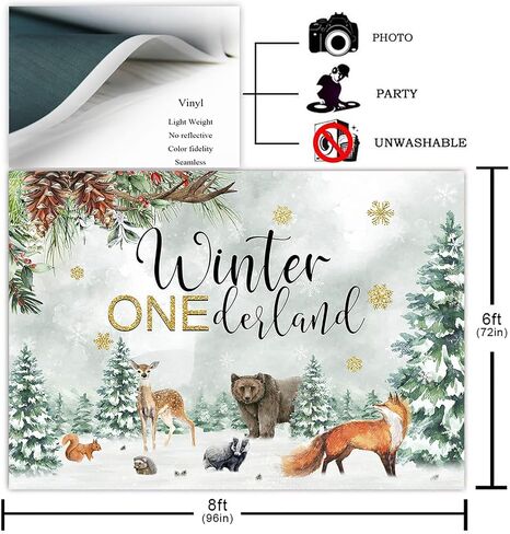 Avezano Winter Onederland Backdrop for 1st Birthday Party Forest Theme Winter Woodland Animals First Birthday Background Winter Onederland Party Decoration Photoshoot (7x5ft) in Kuwait