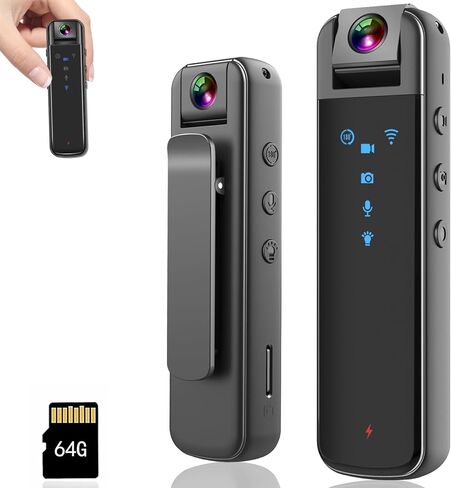 HONGHOO Body Camera with 1080P HD Recording in Motion Detection and Night Vision Function, Built-in 64GB Card Wearable Camera, 6 HR Battery,Body Cam for Home, Outdoor, Law Enforcement, Work Records in Kuwait