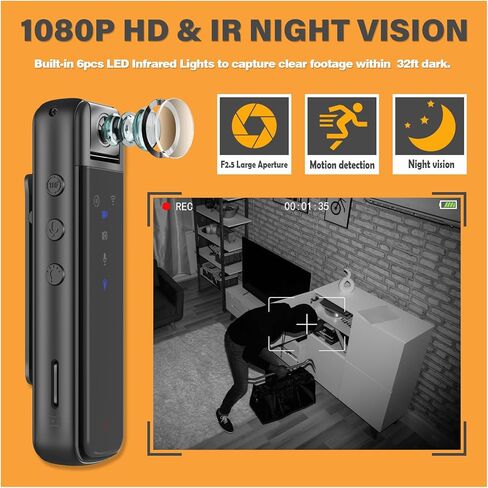 HONGHOO Body Camera with 1080P HD Recording in Motion Detection and Night Vision Function, Built-in 64GB Card Wearable Camera, 6 HR Battery,Body Cam for Home, Outdoor, Law Enforcement, Work Records in Kuwait