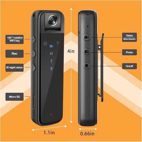 HONGHOO Body Camera with 1080P HD Recording in Motion Detection and Night Vision Function, Built-in 64GB Card Wearable Camera, 6 HR Battery,Body Cam for Home, Outdoor, Law Enforcement, Work Records in Kuwait