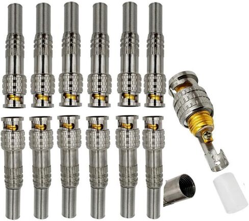 V-Fiabilidad 12 حزمة BNC ذكر موصلات محورية، BNC لحام RG59 RG6 محطة محورية مطلية بالذهب برغي على محول نحاسي لكابلات فيديو كاميرا مراقبة أمان المنزل CCTV in Kuwait