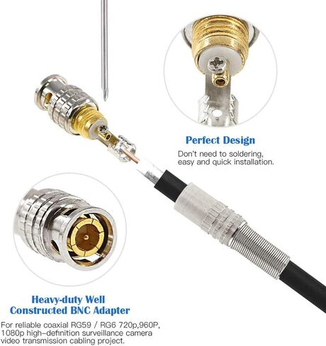 V-Fiabilidad 12 حزمة BNC ذكر موصلات محورية، BNC لحام RG59 RG6 محطة محورية مطلية بالذهب برغي على محول نحاسي لكابلات فيديو كاميرا مراقبة أمان المنزل CCTV in Kuwait