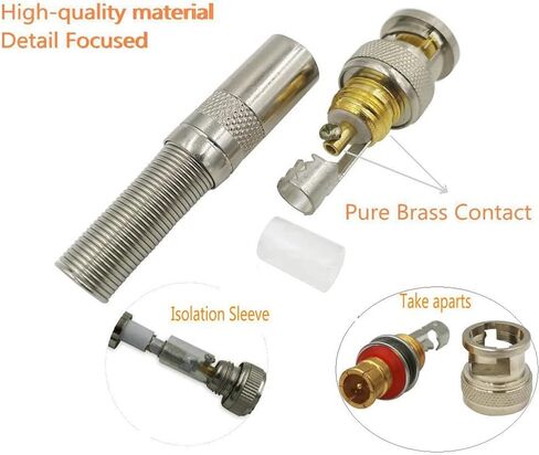 V-Fiabilidad 12 حزمة BNC ذكر موصلات محورية، BNC لحام RG59 RG6 محطة محورية مطلية بالذهب برغي على محول نحاسي لكابلات فيديو كاميرا مراقبة أمان المنزل CCTV in Kuwait