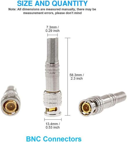 V-Fiabilidad 12 حزمة BNC ذكر موصلات محورية، BNC لحام RG59 RG6 محطة محورية مطلية بالذهب برغي على محول نحاسي لكابلات فيديو كاميرا مراقبة أمان المنزل CCTV in Kuwait